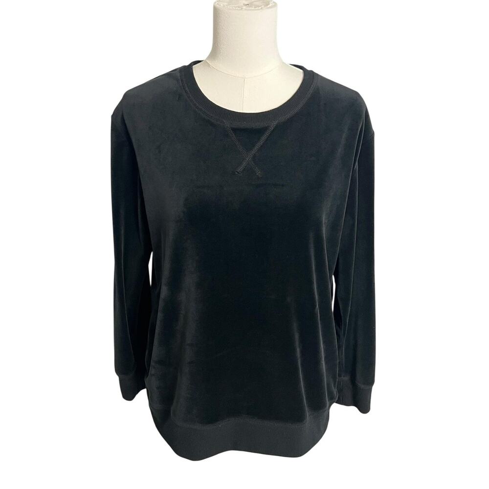 Felina Pajama Shirt Womens Small Black Velour Crew Neck Long Sleeve Lounge Cozy - Picture 3 of 7